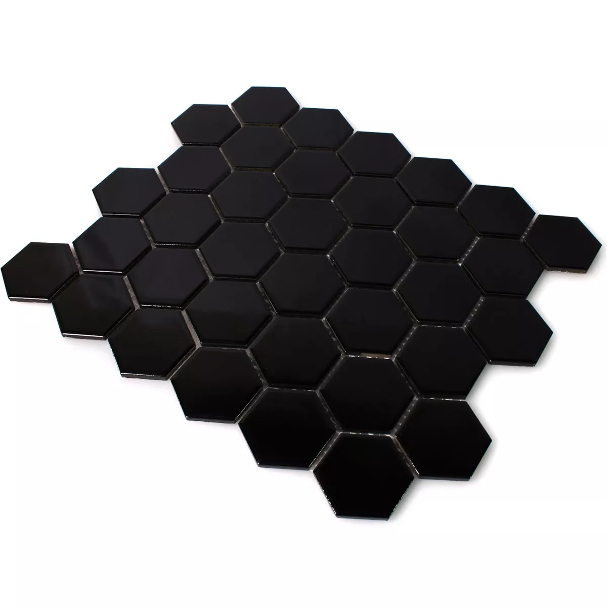 Échantillon Mosaïque Céramique Hexagone Noir Brillant