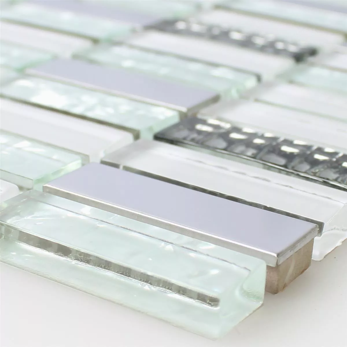 Mosaïque Verre Acier Inoxydable Blanc Mix