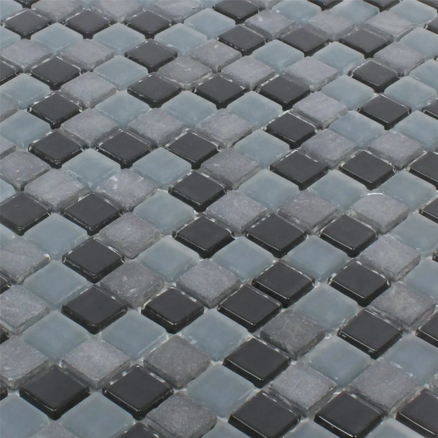 Échantillon Mosaïque Carrelage Marbre Verre Mix Kobra Noir Gris 