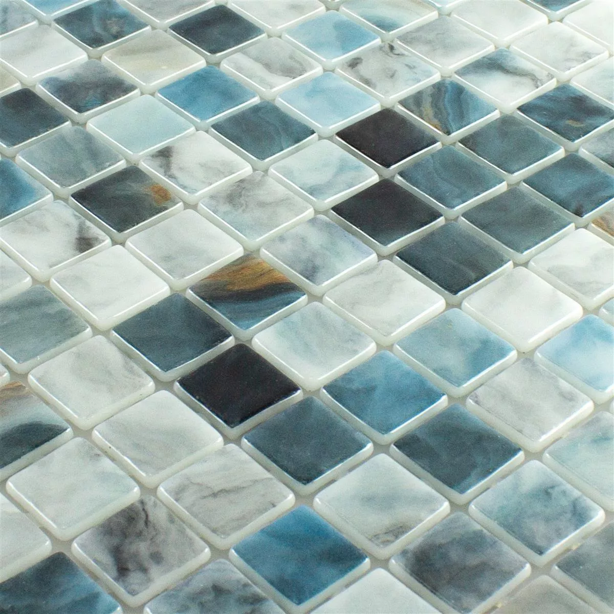 Mosaïque verre pour piscine Baltic Bleu Gris 25x25mm