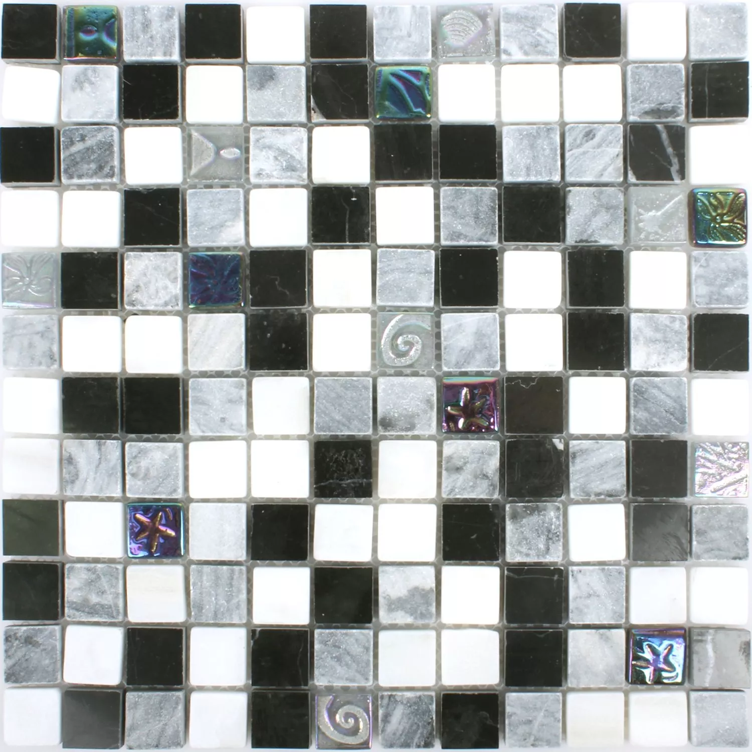 Échantillon Carrelage Mosaïque Relief Marbre Verre Mix Noir Gris Blanc