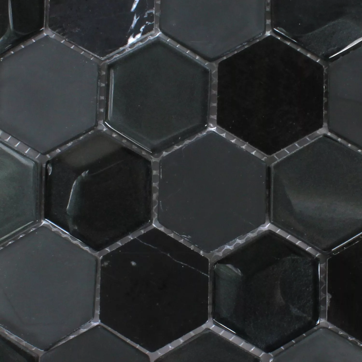 Échantillon Hexagone Verre Mosaïque Pierre Naturelle Noir 3D