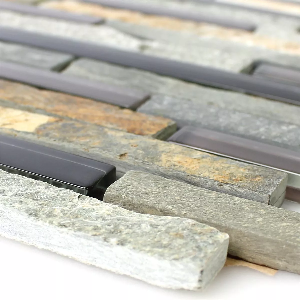 Mosaïque Verre Pierre Naturelle Gris Beige Brun Mix