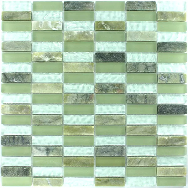 Échantillon Verre Marbré Mosaïque  Vert Mix Sticks