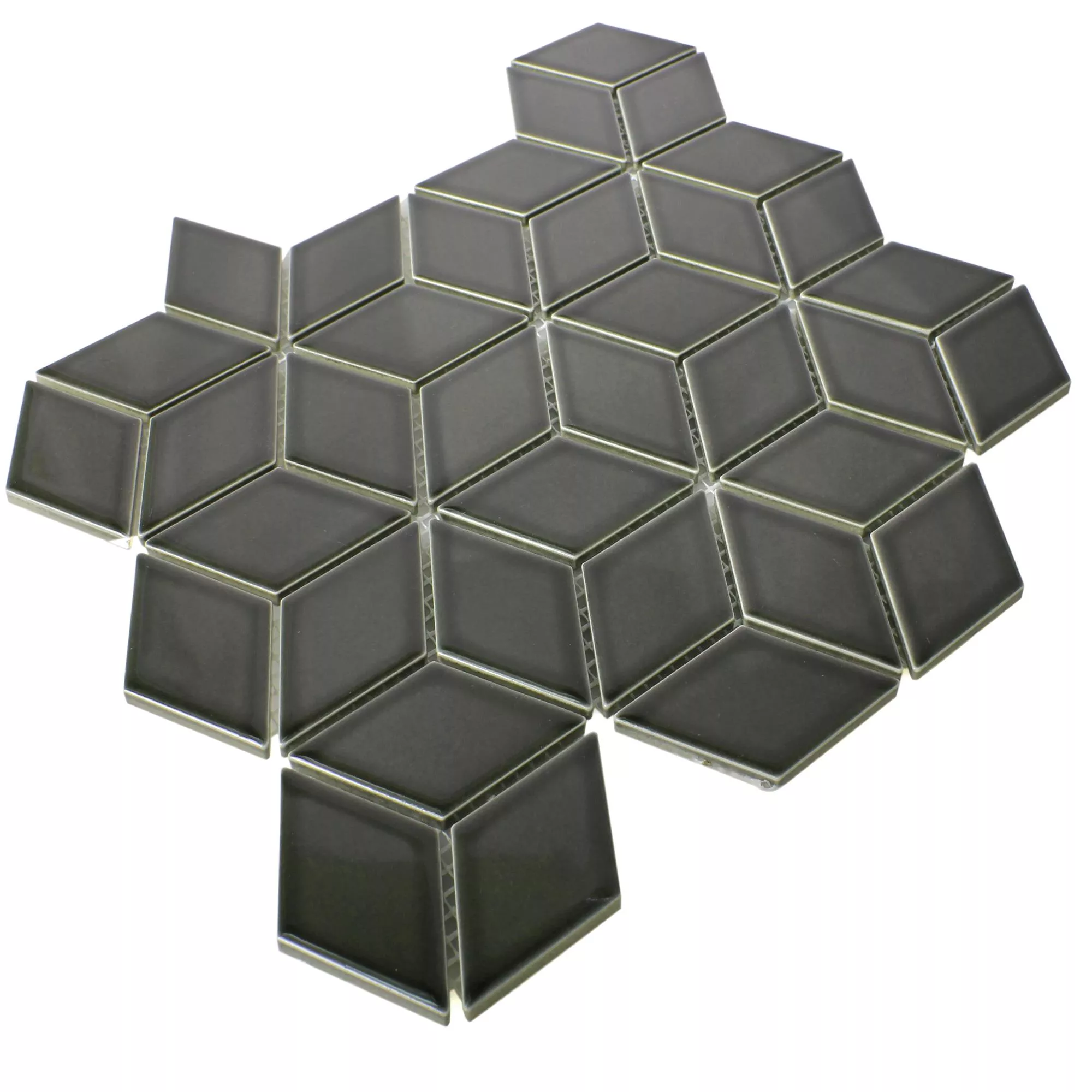 Échantillon Céramique Mosaïque Carrelage Cavalier 3D Cubes Noir Brillant