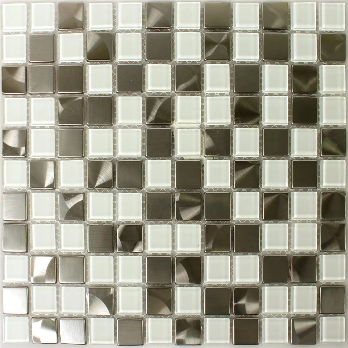 Échantillon Mosaïque Verre Acier Inoxydable Blanc Argent Mix