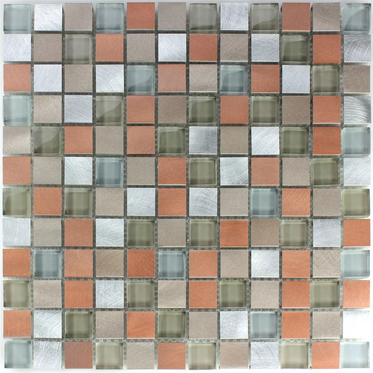 Aluminium Verre Metal Mosaïque Orange Argent Mix