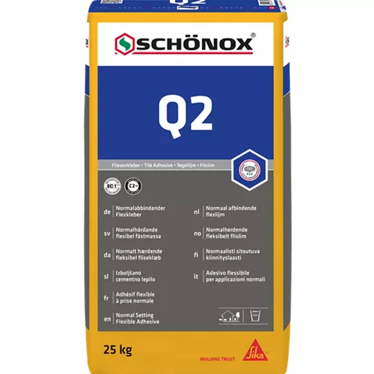 Schönox Q2 Grès Adhésif Souple, Carreaux De Céramique C2TE (25Kg)